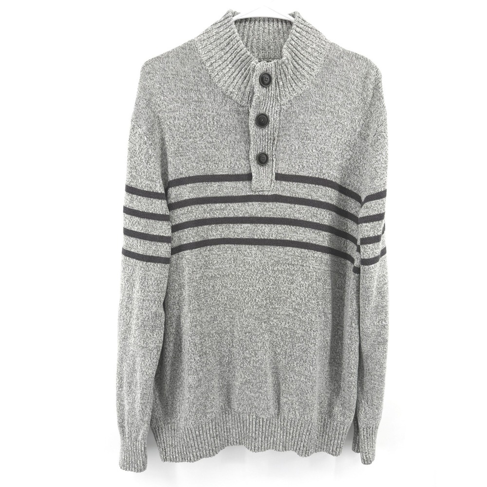 Urban Pipeline Sweater Grey Stripe Mock Neck 1/4 Button Zip Knit Pullover Men XL